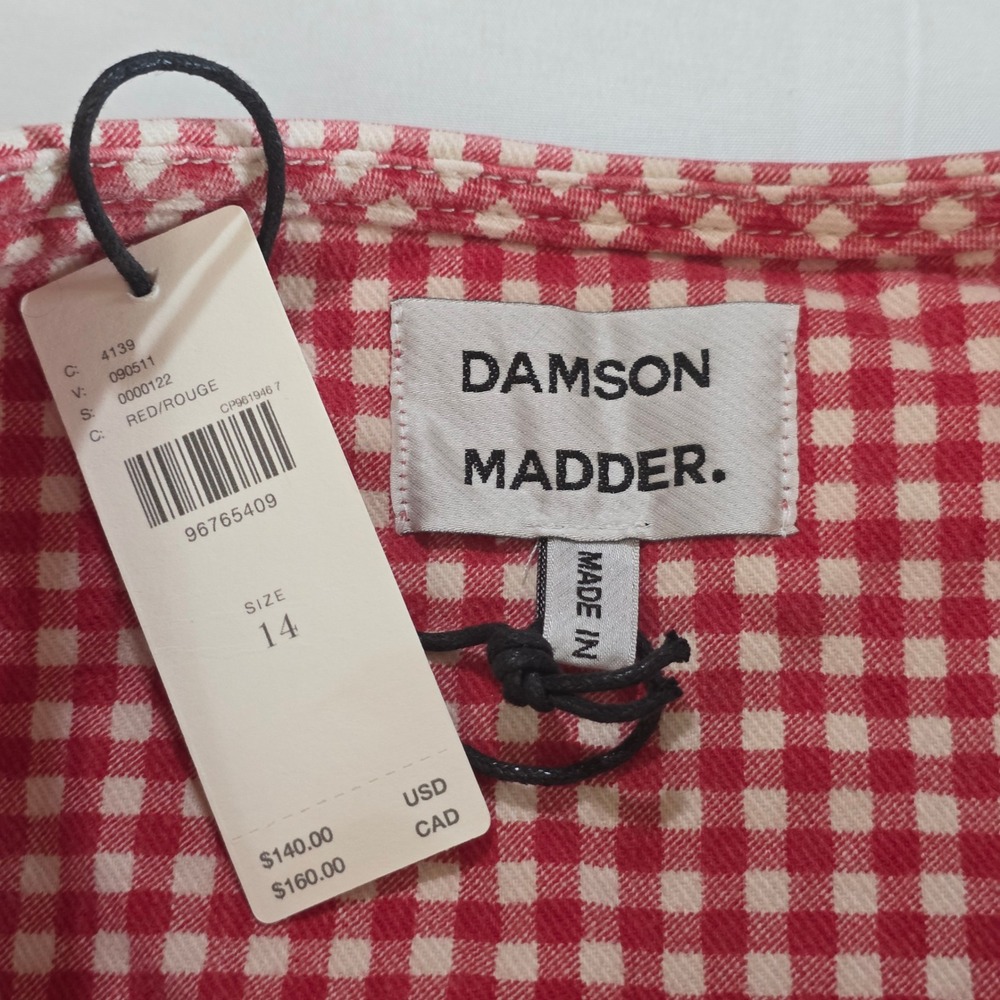 Damson Madder Mari Gilet 14 Red Gingham Ruffle Organic Cotton Button Front NWT - Picture 5 of 11